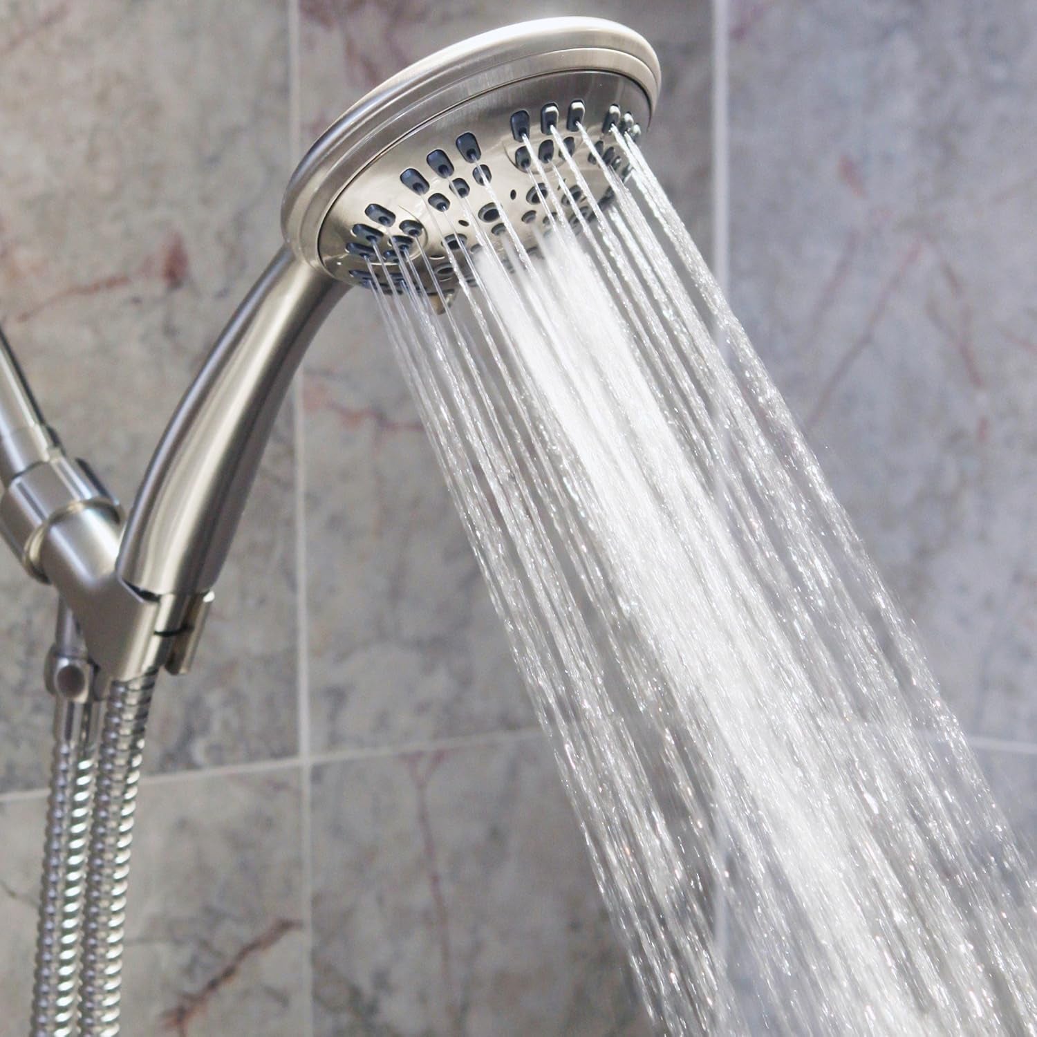 6 Function Luxury Handheld Shower Head - Adjustable High Pressure Rainfall Spray with Removable Hand Held Rain Showerhead for the Bathroom, 2.5 GPM - Brushed Nickel