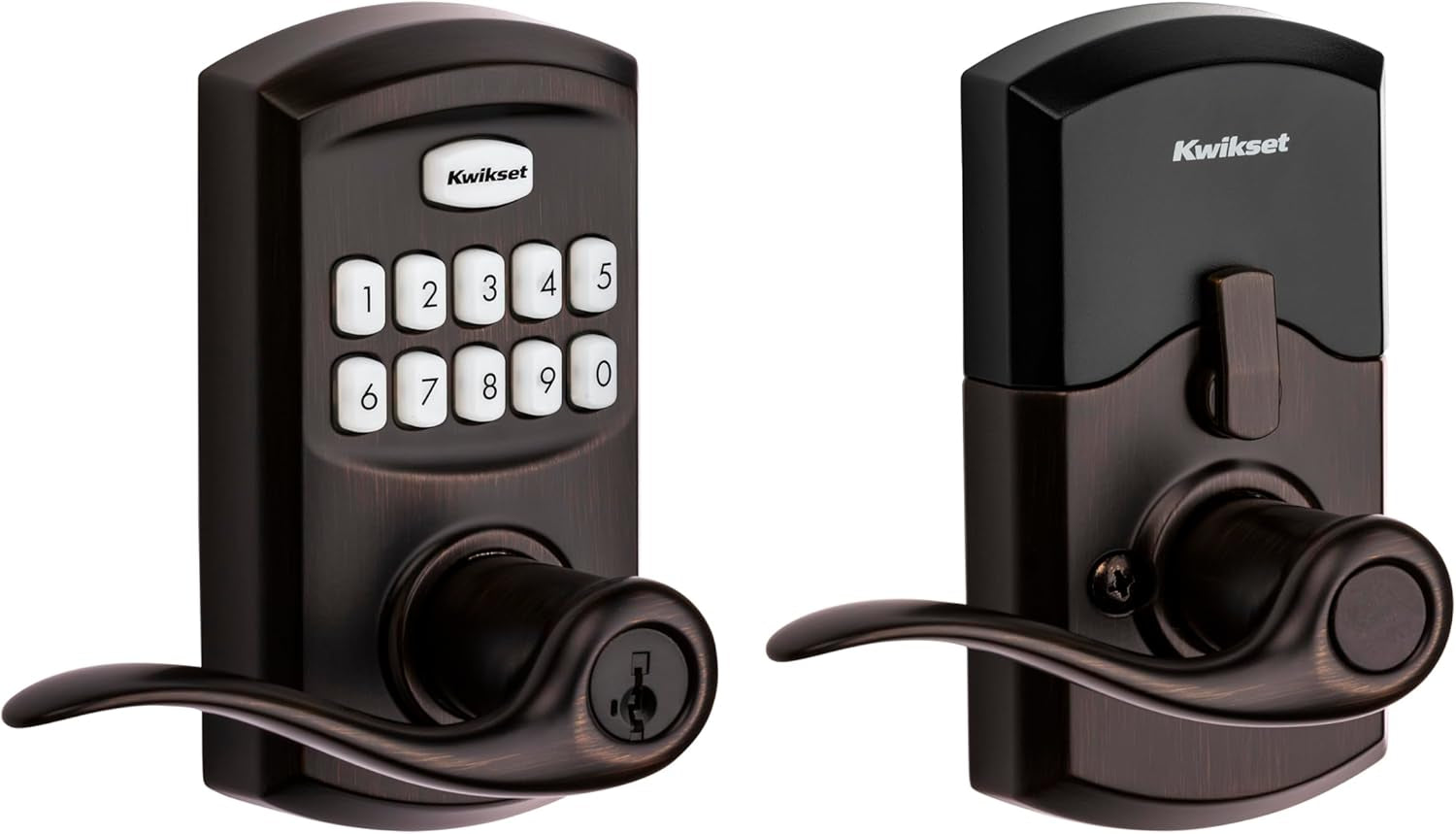 99170-002 Smartcode 917 Keypad Keyless Entry Traditional Residential Electronic Lever Deadbolt Alternative with Tustin Door Handle and Smartkey Security, Venetian Bronze