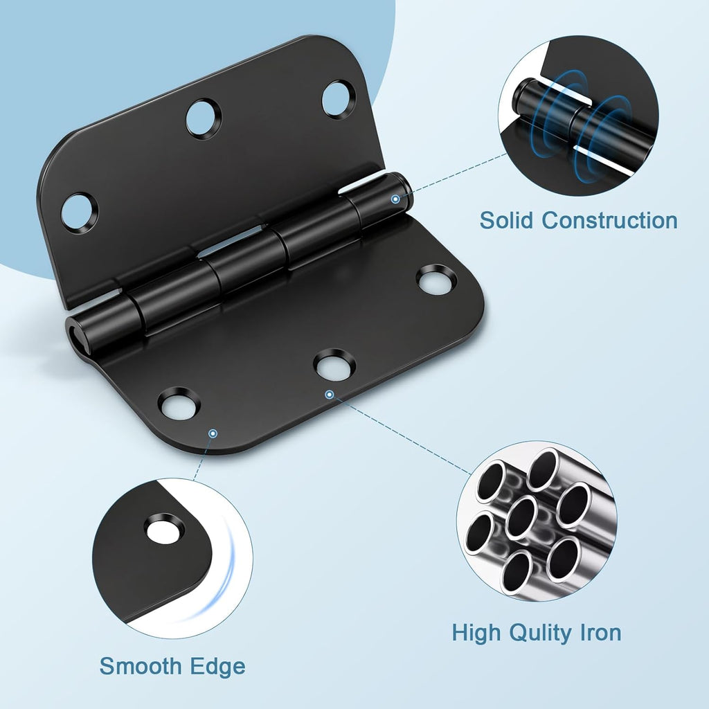 42 Pack Black Door Hinges, 3.5" X 3.5" Square W 5/8" Radius Corner Interior Door Hinges with Black Finish