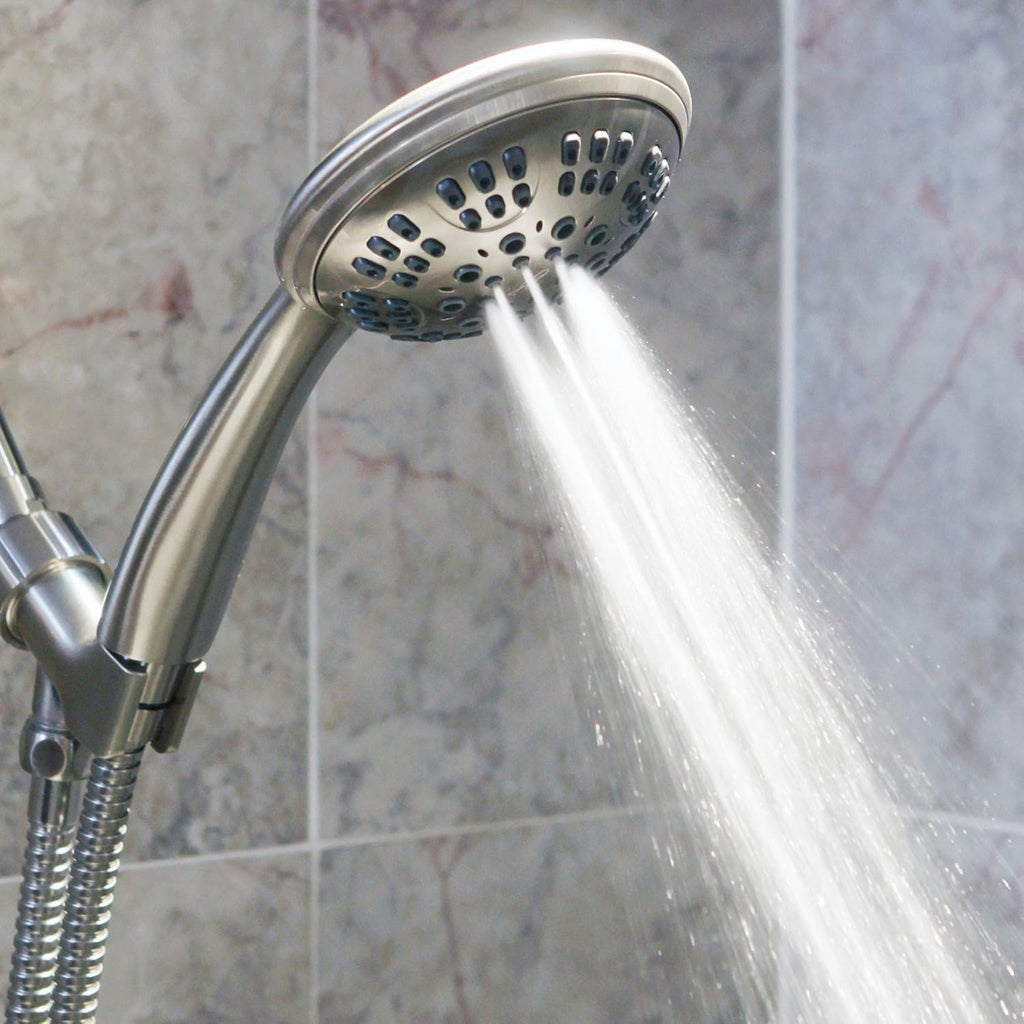 6 Function Luxury Handheld Shower Head - Adjustable High Pressure Rainfall Spray with Removable Hand Held Rain Showerhead for the Bathroom, 2.5 GPM - Brushed Nickel