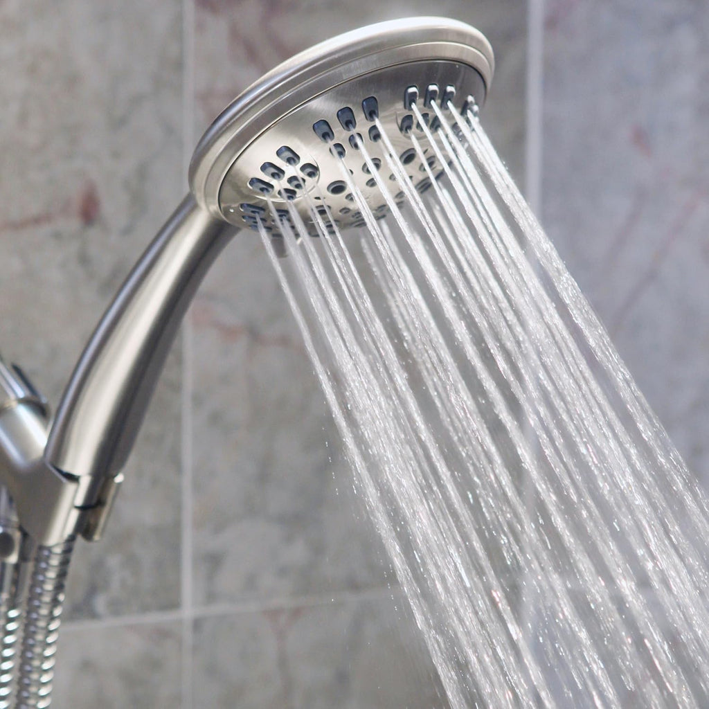 6 Function Luxury Handheld Shower Head - Adjustable High Pressure Rainfall Spray with Removable Hand Held Rain Showerhead for the Bathroom, 2.5 GPM - Brushed Nickel