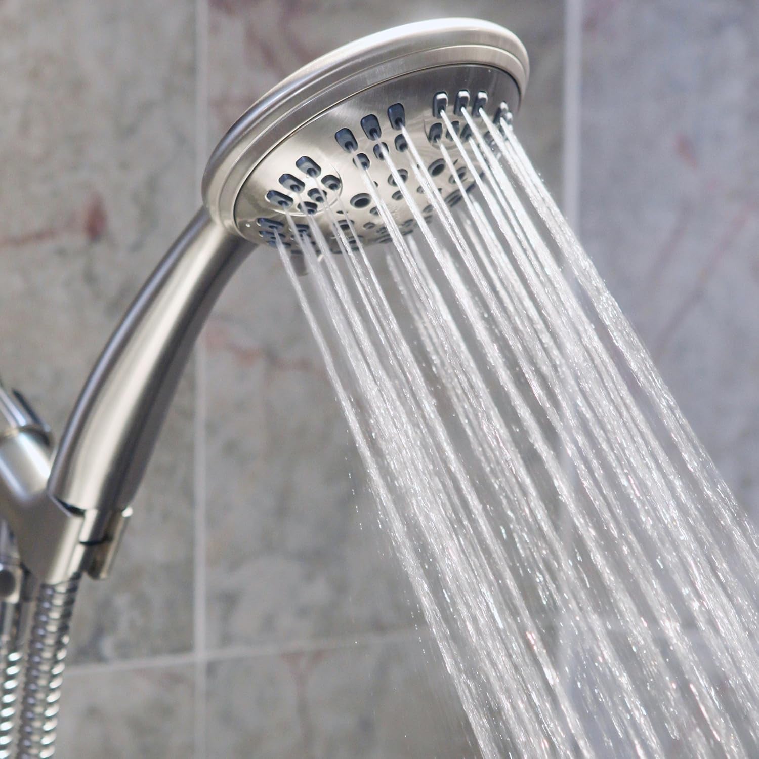 6 Function Luxury Handheld Shower Head - Adjustable High Pressure Rainfall Spray with Removable Hand Held Rain Showerhead for the Bathroom, 2.5 GPM - Brushed Nickel