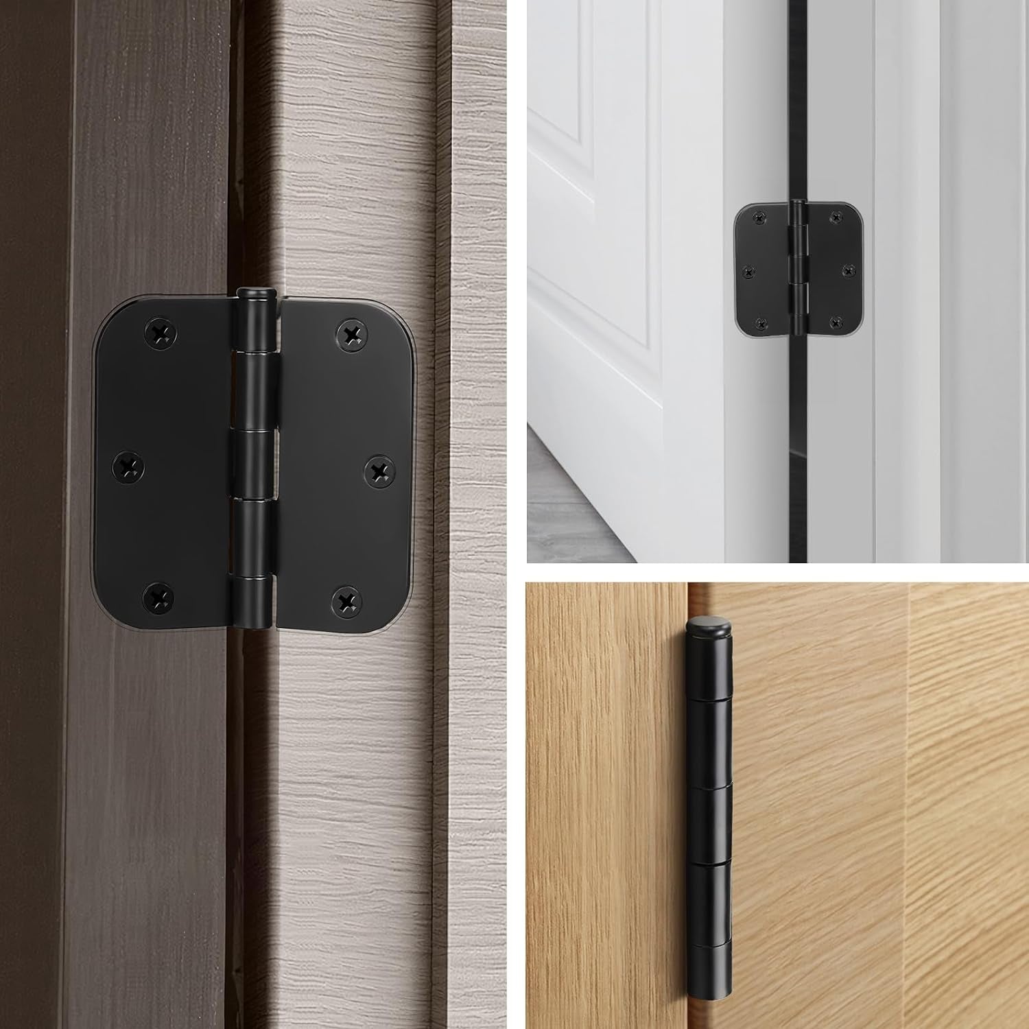 42 Pack Black Door Hinges, 3.5" X 3.5" Square W 5/8" Radius Corner Interior Door Hinges with Black Finish