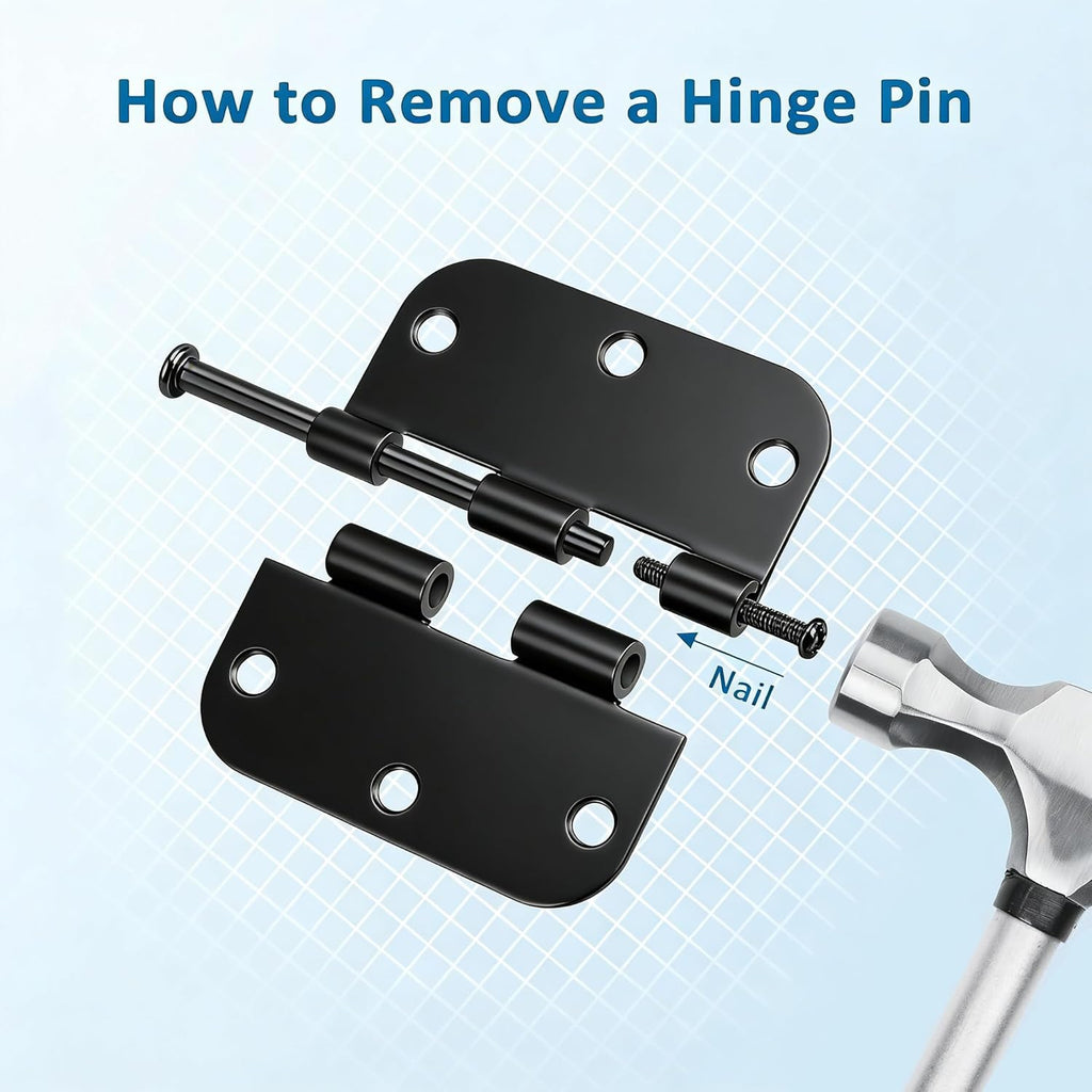 42 Pack Black Door Hinges, 3.5" X 3.5" Square W 5/8" Radius Corner Interior Door Hinges with Black Finish