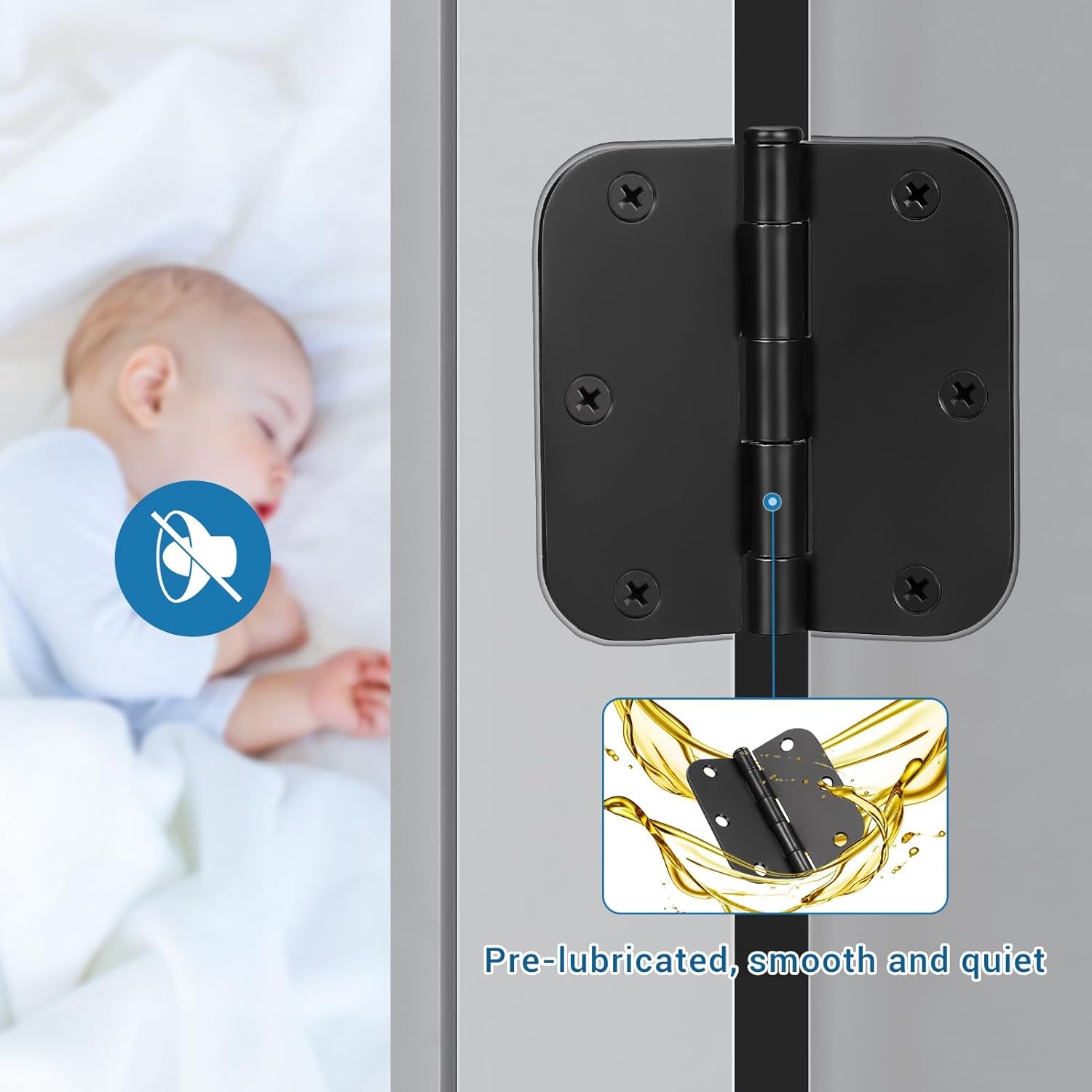 42 Pack Black Door Hinges, 3.5" X 3.5" Square W 5/8" Radius Corner Interior Door Hinges with Black Finish